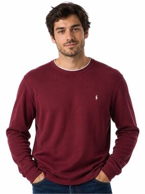 Polo Ralph Lauren XL Burgundy Waffle Knit Thermal Long Sleeve Shirt Cotton
